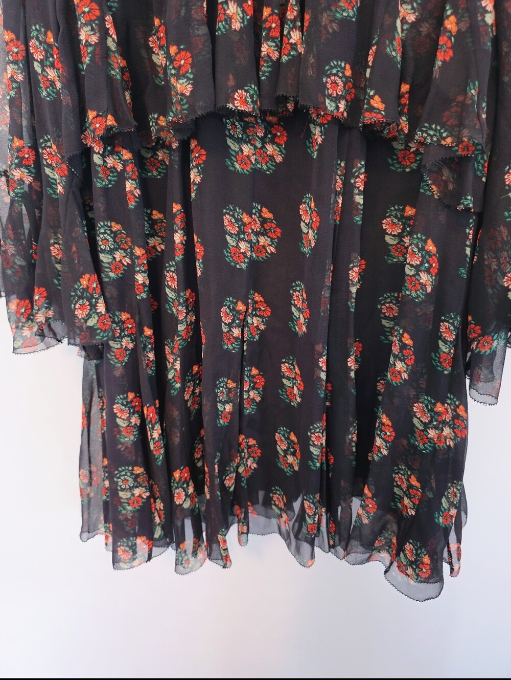 Doen Alette Romantic 100% Silk Sheer Dress In Paisley Floral Black Size Medium - Picture 9 of 14
